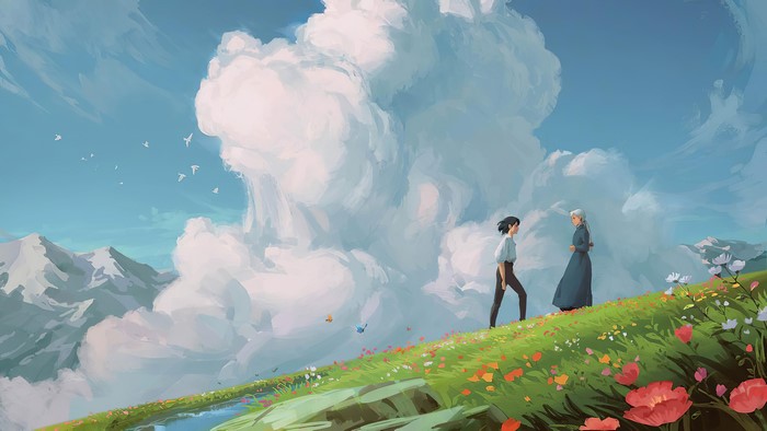 Howl's Moving Castle: Couple in a Field of Flowers