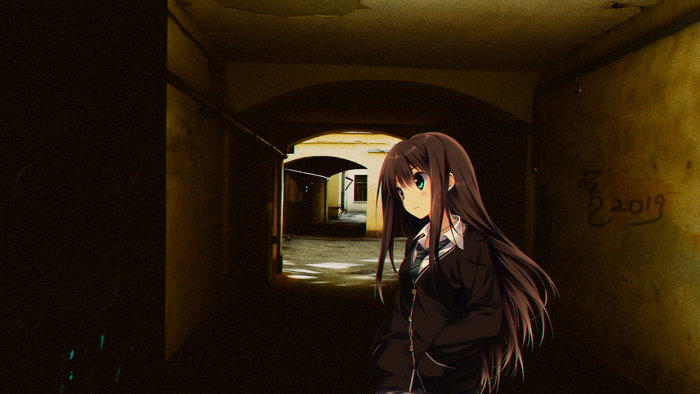 Anime girl in a dark alleyway