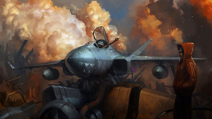 Pilot in fighter jet with a person in a hoodie