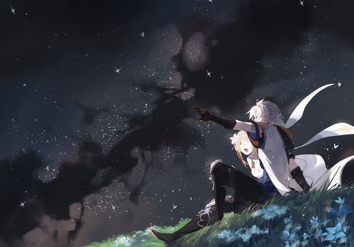 Albedo and Lumine looking at the starry sky
