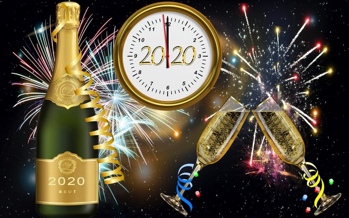 New Year's Eve Celebration with Champagne and Fireworks