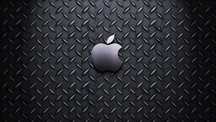 Apple logo on a diamond plate metal background