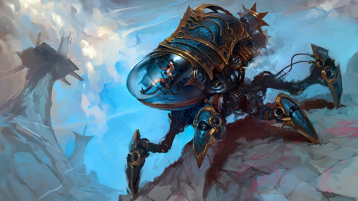 Steampunk mech with pilot in a glass dome