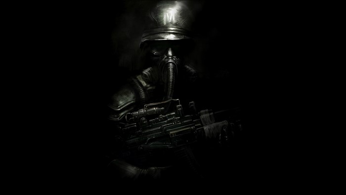 Soldier with gas mask and weapon from Metro 2033