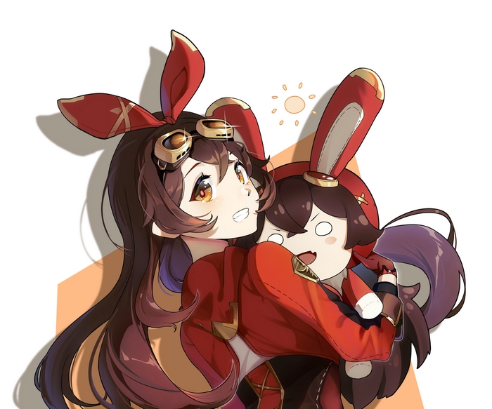 Amber from Genshin Impact hugging a plush toy