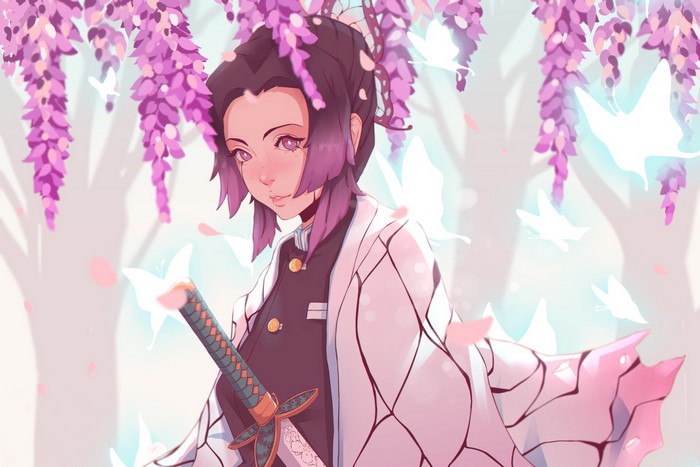 Kochou Shinobu from Kimetsu no Yaiba with wisteria