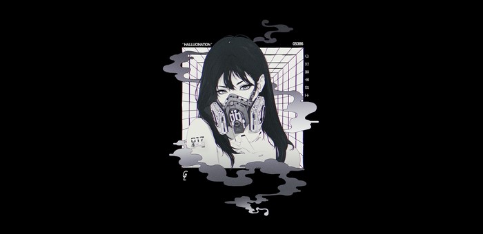 Anime girl with gas mask and smoke