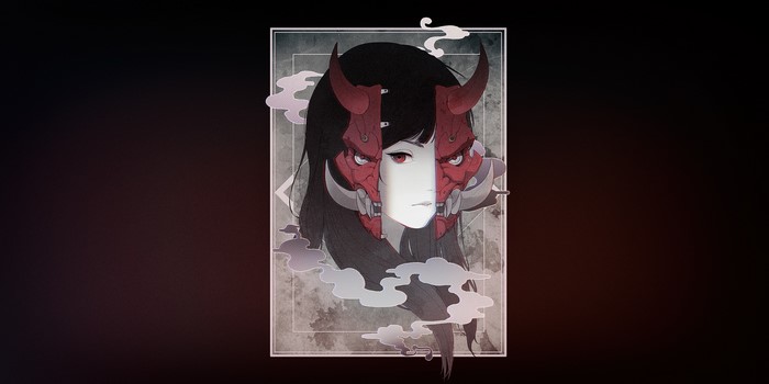 Anime girl with oni mask and horns