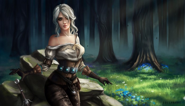 Ciri from The Witcher 3: Wild Hunt in a forest