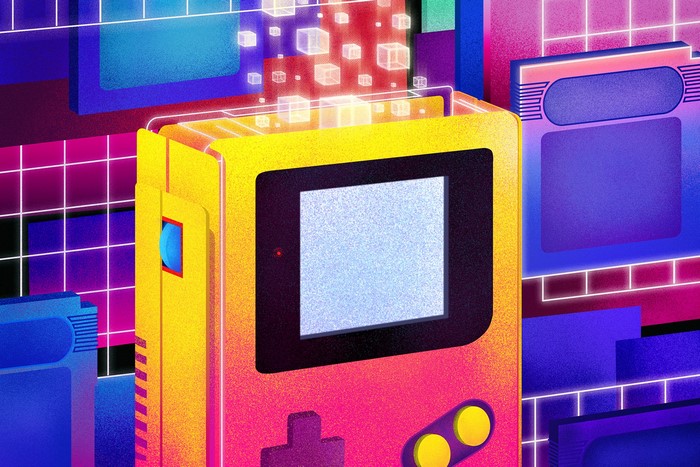 Retro Game Boy Color and digital cubes