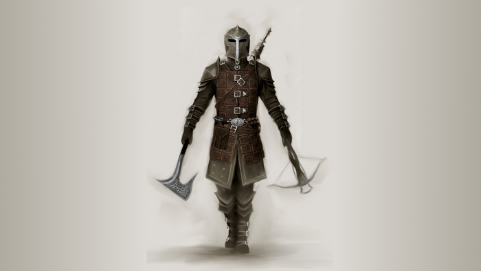 Armored warrior with axe and crossbow from Skyrim