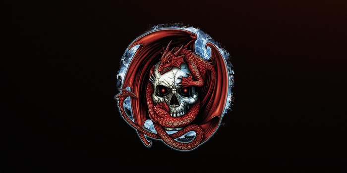 4K Skull with Red Dragon and Glowing Eyes