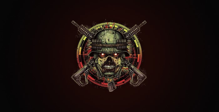 Zombie soldier with guns and helmet