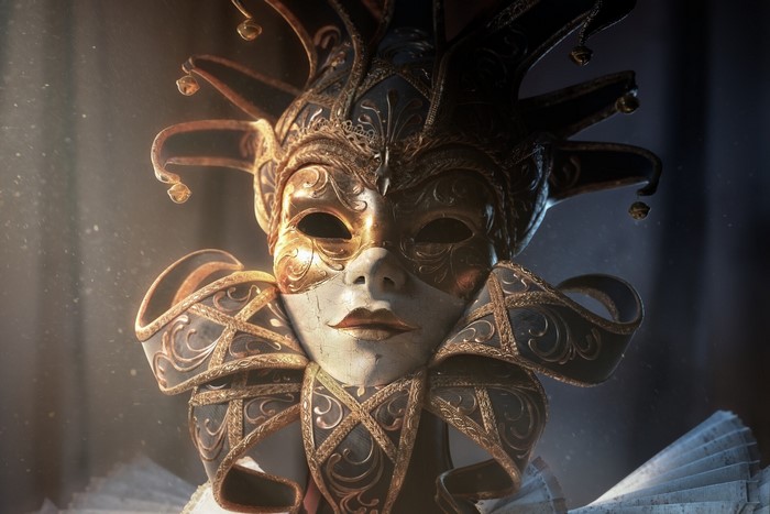 Venetian masquerade mask with jester hat