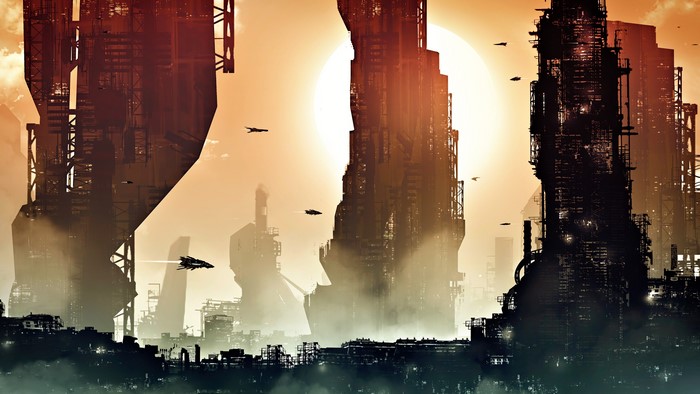 Futuristic Cyberpunk Cityscape with Flying Vehicles