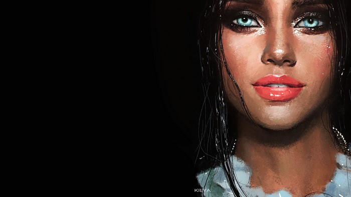 Digital painting of a woman with blue eyes