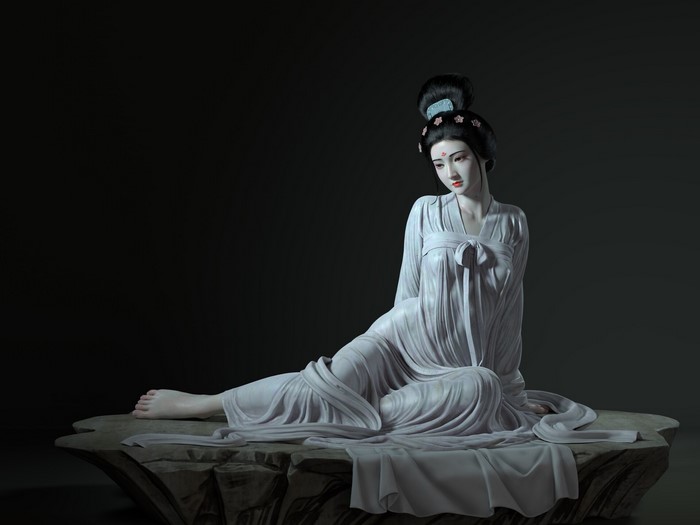 Fantasy art of a woman in traditional Asian attire