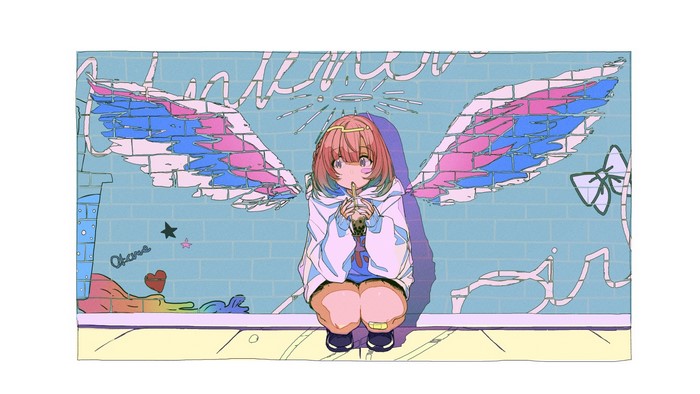 Honma Himawari from Nijisanji with wings graffiti