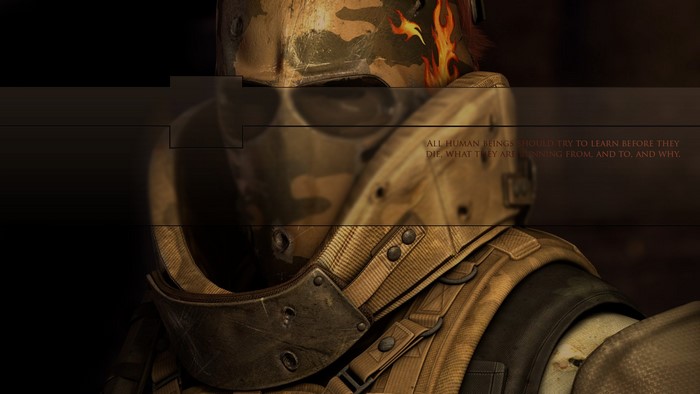 Army of Two character with flames on helmet