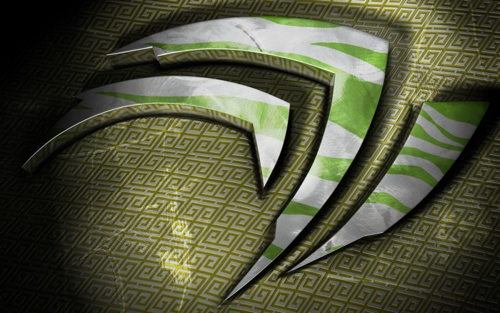 Nvidia logo with green and white stripes on textured background