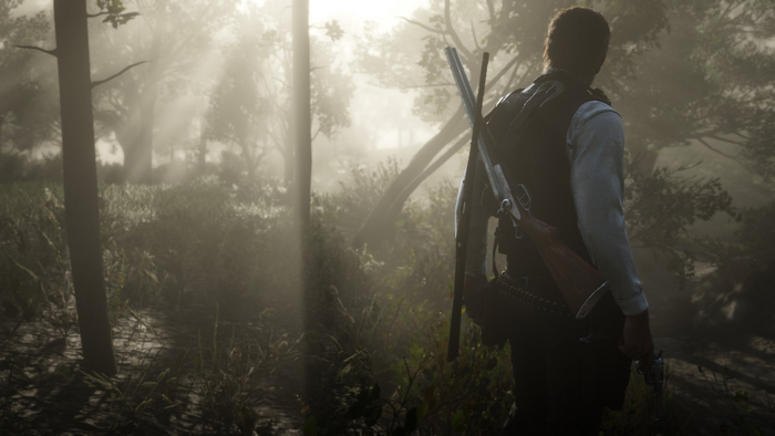 Man with shotgun and pistol in Red Dead Redemption 2