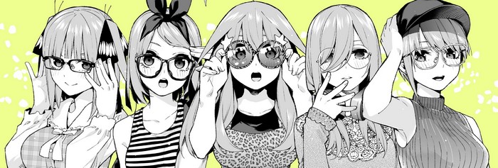 The Quintessential Quintuplets girls wearing glasses