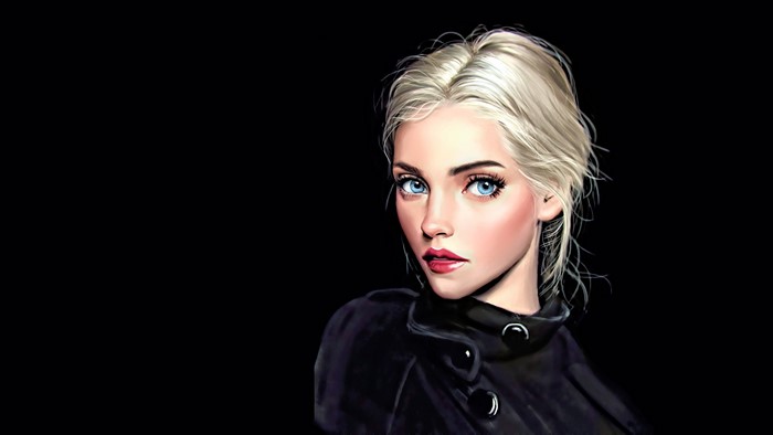 Digital Painting of Blonde Fantasy Girl with Blue