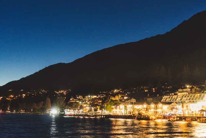 4K Night View of Queenstown, New Zealand Mountains