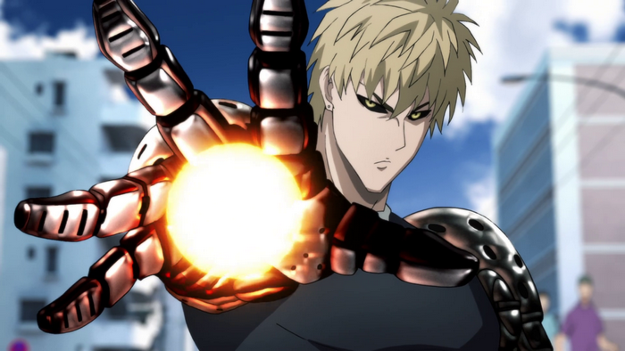 Genos from One-Punch Man firing energy blast