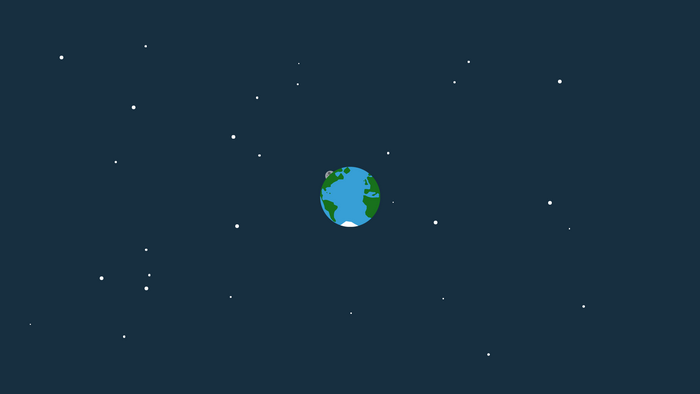 Minimalist illustration of Earth and Moon in space