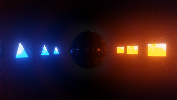 Abstract 3D render with glowing shapes and sphere