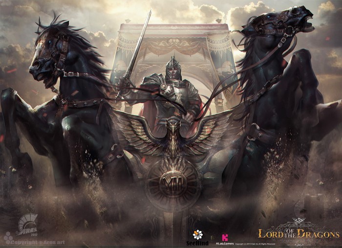Warrior in Chariot Pulled by Horses from Lord of the Dragons