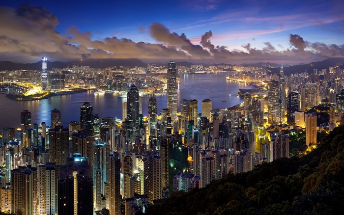 Night Cityscape of Hong Kong Victoria Harbour