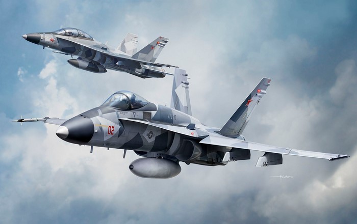 Two McDonnell Douglas F/A-18 Hornets in flight