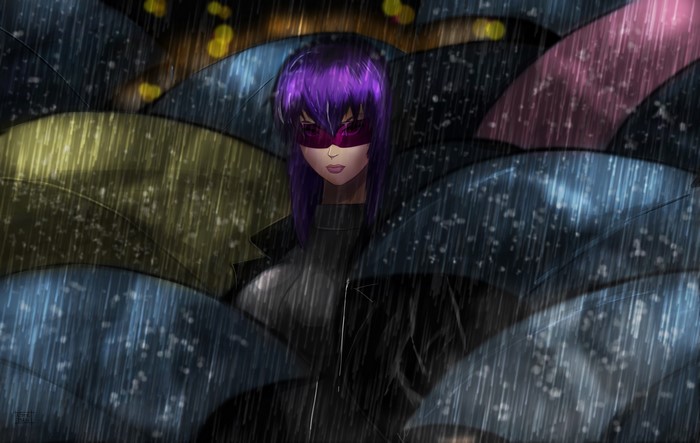 Motoko Kusanagi from Ghost in the Shell in the rain