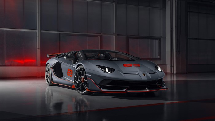 Lamborghini Aventador SVJ Roadster in a garage