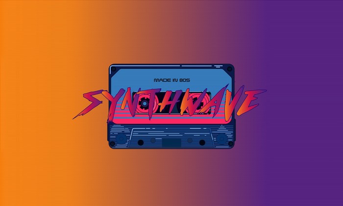 Synthwave cassette tape with gradient background