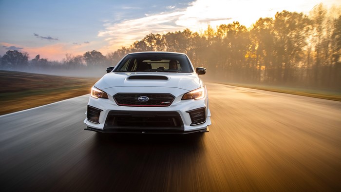 4K Subaru WRX STI on a road with motion blur