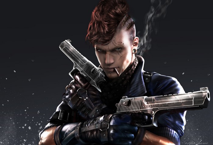 Dante from DmC: Devil May Cry holding pistols