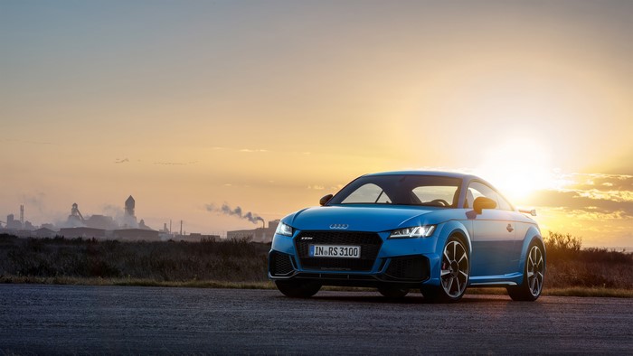 Blue Audi TTRS at Sunset