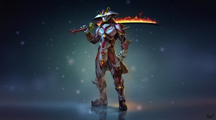 Fantasy Samurai Warrior with Flaming Sword from Smite