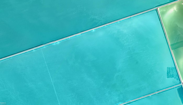 Aerial View of Cyan Salt Flats in China