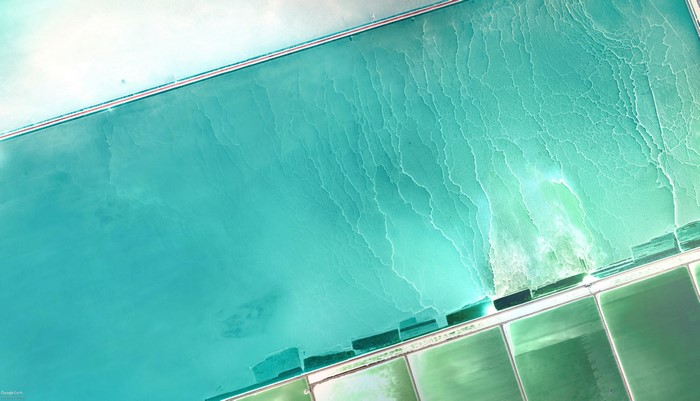 Aerial View of Cyan Salt Flats in China