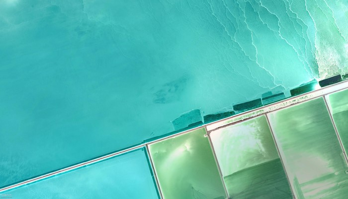 Turquoise salt flats in China