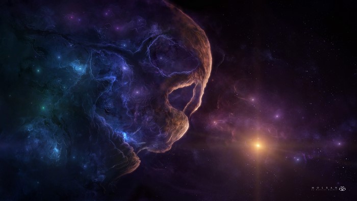 Nebula in the shape of a skull in space