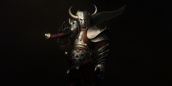 Fantasy warrior with horned helmet and sword
