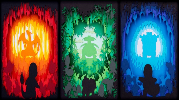 Pokémon Starter Silhouettes Paper Art