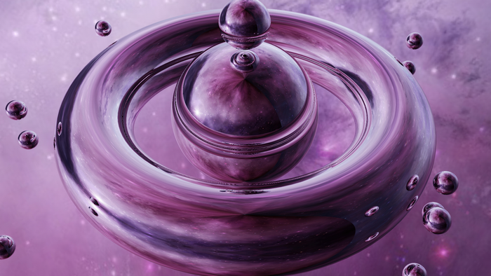 Abstract 3D CGI Ring with Violet Balls