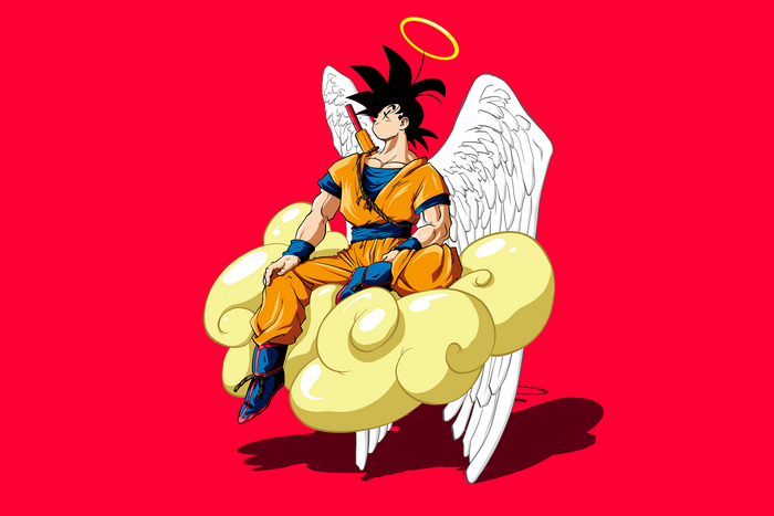 Son Goku from Dragon Ball with Wings and Halo