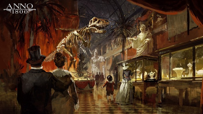 Anno 1800 Museum Concept Art with Dinosaur Skeleton